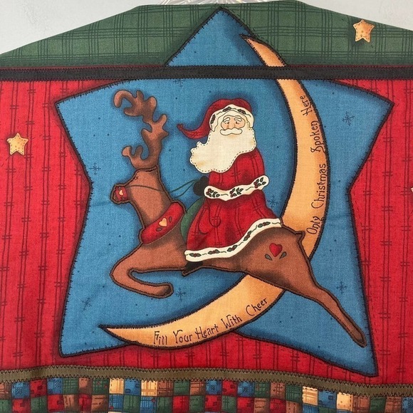 Handmade Applique Embroidered Christmas Vest Folk Art Santa Reindeer Village M - Picture 10 of 12